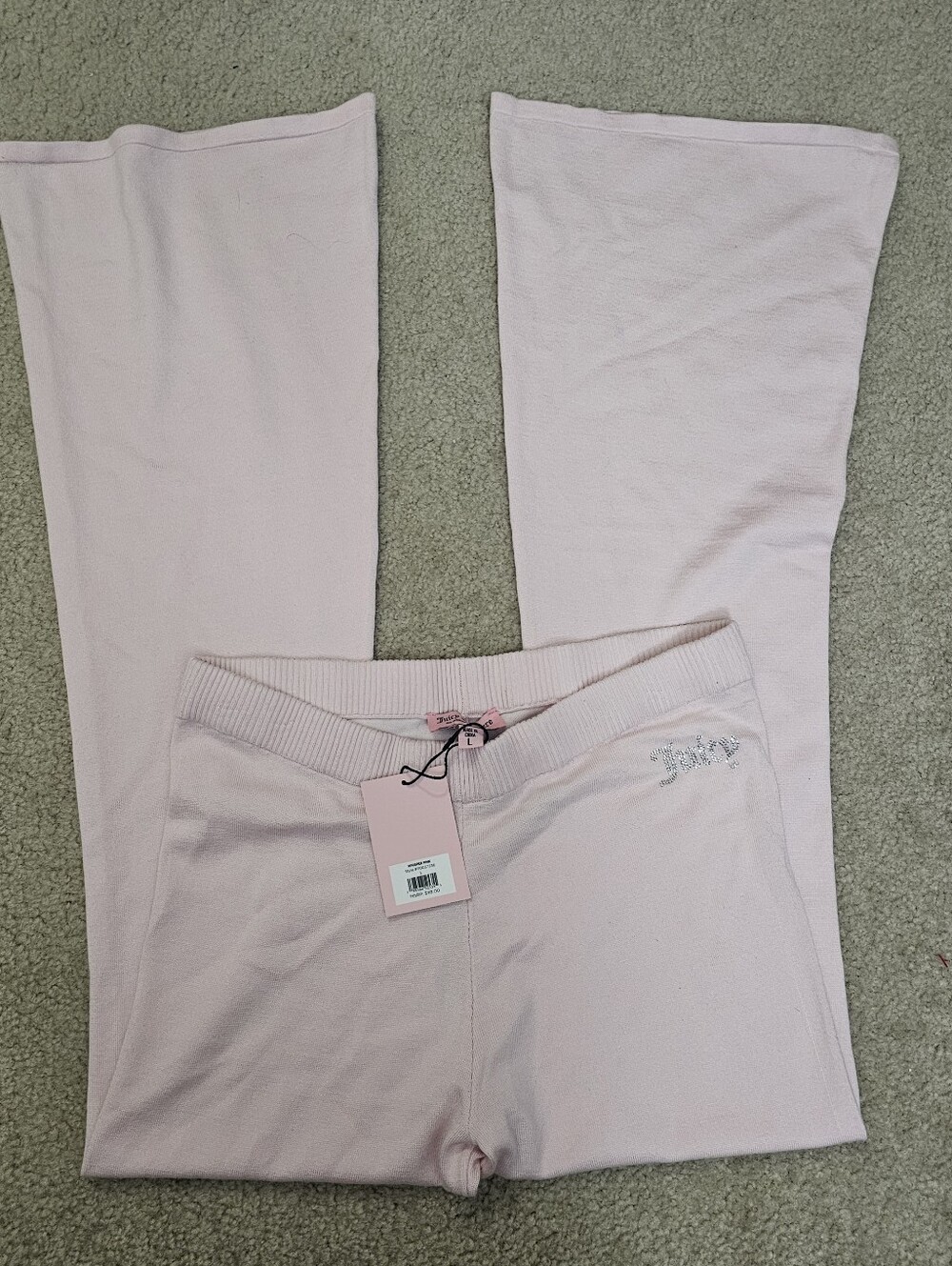 NWT Juicy Couture Whisper Pink Rhinestone Flare Pants Size L